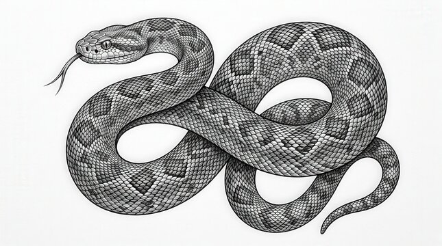 Realistic Photo of a Python Snake Coiled on a White Background
