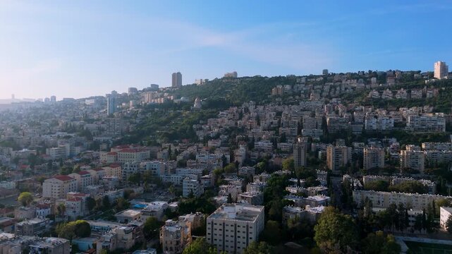 Haifa city skyline with the Bahai gardens, Israel