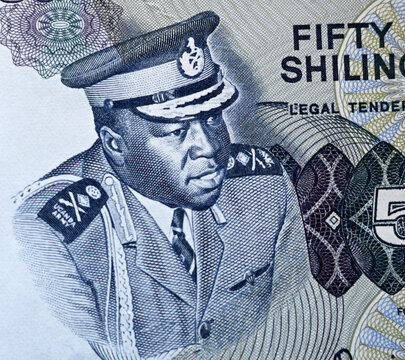 a portrait of the dictator Idi Amin, president of Uganda on a banknote