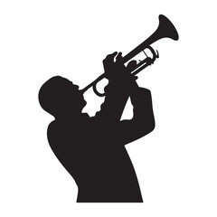 Trumpet Player Silhouette – Jazz Musician Performance Black Vector Illustration © MstMahmudaJannat