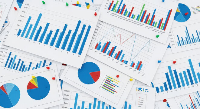 Data Analysis Charts Pie Bar Graphs Spreadsheets Reports Statistics Information Finance Concept Business Presentation Document