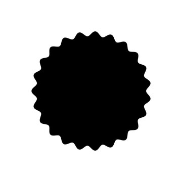 Badge shape. Offer sticker. Black zigzag cicle isolated on white background. Starburst waves circle stiker. Discount label buble. Round sale bubble. Scallop stamp. Icon tag price. Vector illustration