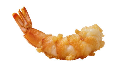 Naklejka premium Isolated crispy fried tempura shrimp with succulent meat and bright orange tail, delicious Asian seafood