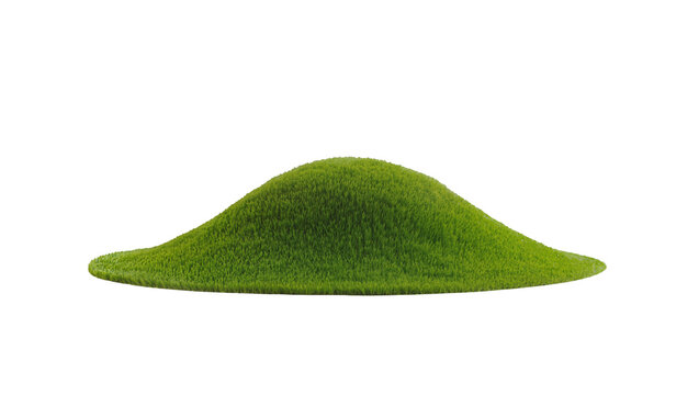 Isolated lush green grass mound, a perfectly smooth natural outdoor landscape feature