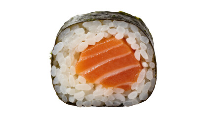 Isolated fresh salmon maki sushi roll with white rice and nori seaweed, healthy Japanese food. © Maria