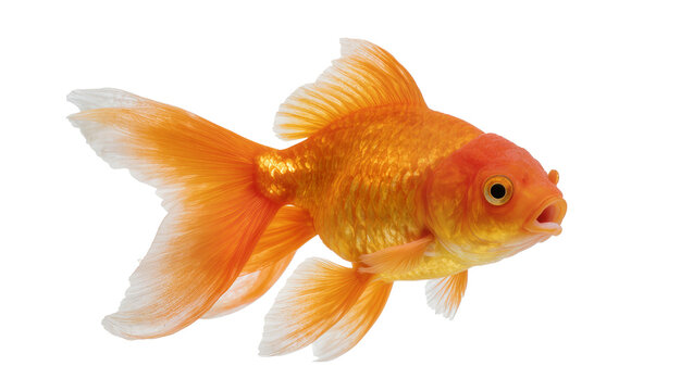 Isolated elegant vibrant orange goldfish swimming gracefully with delicate flowing fins