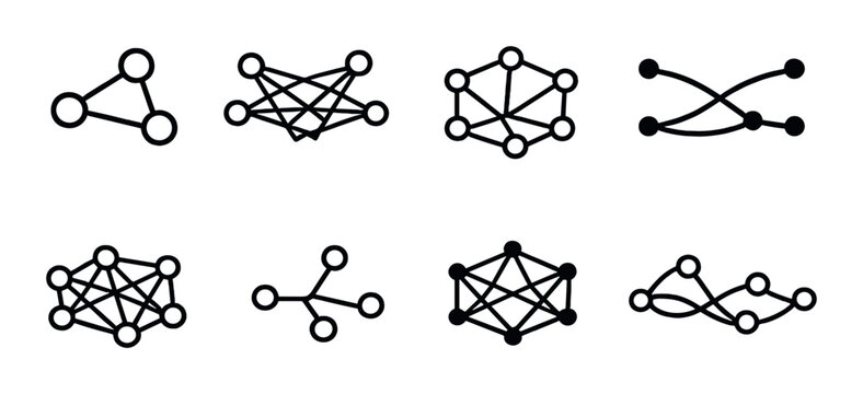 Network node icons arranged in rows on dark background