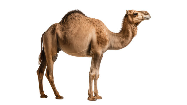 Isolated Dromedary camel with a single hump standing still, majestic desert mammal