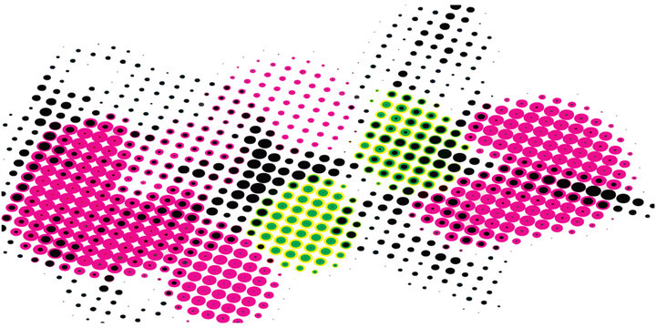 Abstract Halftone Pattern with Vibrant Pink and Green Dots.
