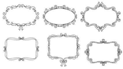 Obraz premium Set of six decorative hand drawn frames with elegant swirls and dainty bows provides a classic touch for invitations and creative projects.