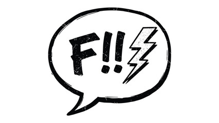 Obraz premium High energy comic style speech bubble with aggressive black text and a lightning bolt icon representing anger or frustration on white background.