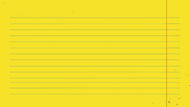Grungy yellow legal pad paper texture with horizontal blue lines and vertical red margin for notes and writing backgrounds.