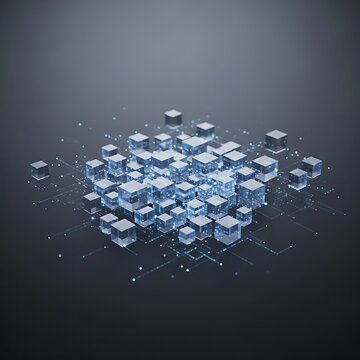 Abstract image featuring an array of interconnected glowing cubes, showcasing a digital network