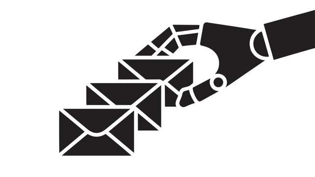 Robotic Hand Sending Emails Icon for Automation Digital Communication and Email Marketing Concept
