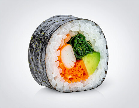 식사-분식-밥-김밥-김밥 한 알-야채김밥-김밥 김-한국 음식-김밥 재료-김밥 조각-단 하나-흰색 배경