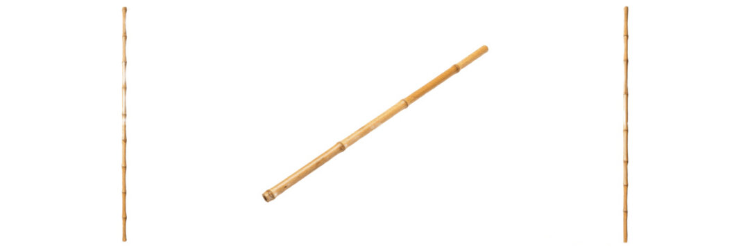 Set of Natural Bamboo Sticks and Isolated Poles on White Background