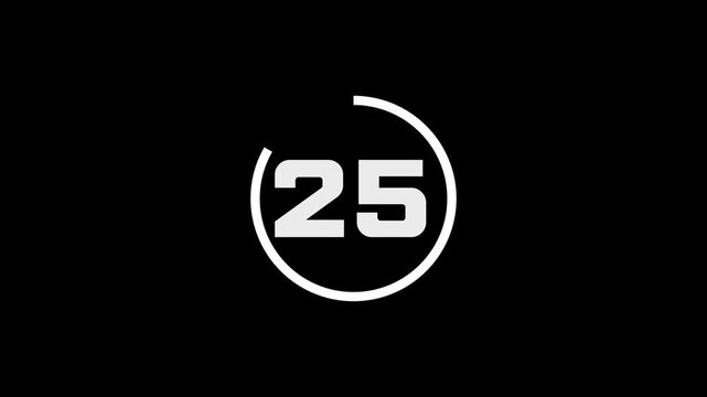 Countdown timer animation from 30 to 0 seconds &ndash; modern minimalist number graphics on black background