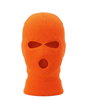 Orange knitted balaclava ski mask isolated. Winter protection gear.