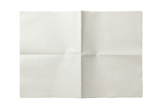 Empty folded white paper sheet top view isolated. Newspaper mockup template.