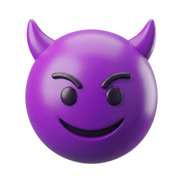 Purple devil emoji with horns isolated. Mischievous character concept.
