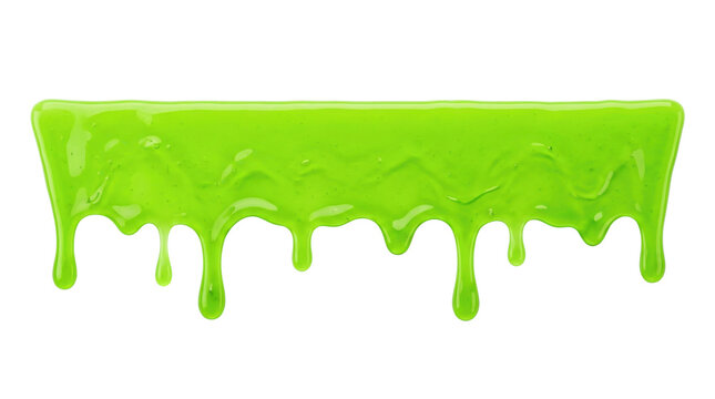Dripping green slime liquid isolated. Toxic or neon element.