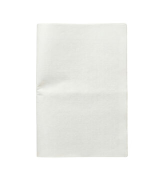 Empty folded white paper top view isolated. Newspaper mockup template.