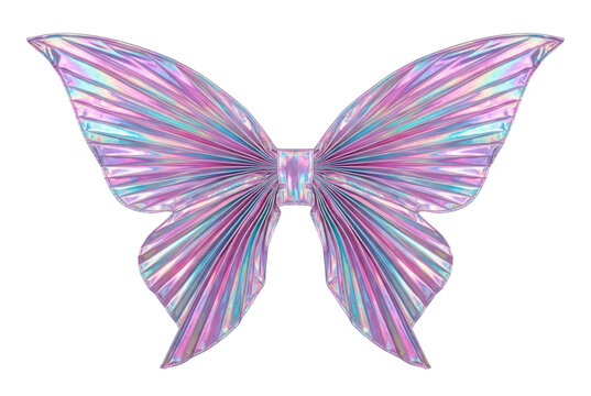 Holographic iridescent butterfly wings isolated. Fantasy costume accessory.