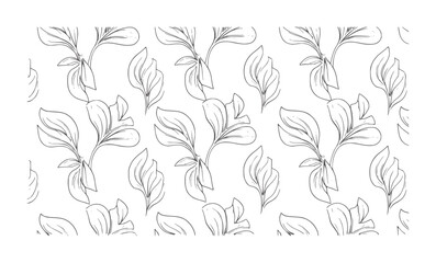 Fototapeta premium Monochrome hand drawn symmetrical leafy botanical pattern seamless leaves