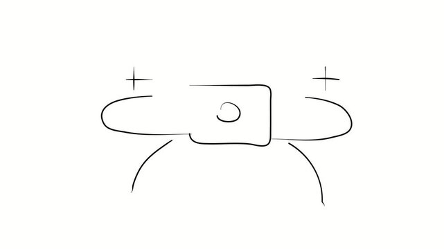 Quadcopter, flight, technology. Contour drawing, silhouett animation. Continuous line. Isolated on white. Video 4k object illustration self-drawing. Object construction. Minimalist continuous line dra