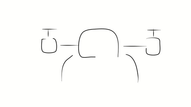 Quadcopter, technology. Contour drawing, silhouett animation. Continuous line. Isolated on white. Video 4k object illustration self-drawing. Object construction. Minimalist continuous line drawing sil