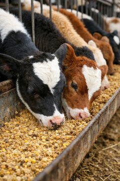 cows eating feed from a trough