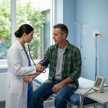 doctor talking to patient in hospital