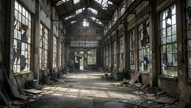 Abandoned factory with broken windows