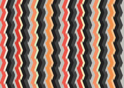 Seamless Retro 70s Zigzag Pattern: Abstract Flame Stitch Geometric Background in Red, Orange and Black