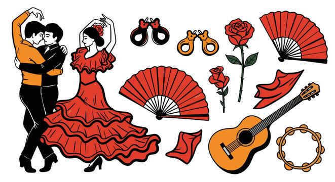 Vibrant illustration of Spanish music dance and romance 