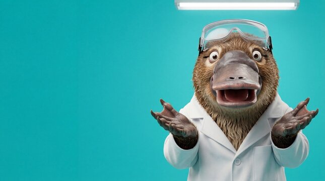 Funny Platypus Scientist Shrugging in Laboratory 3D Illustration