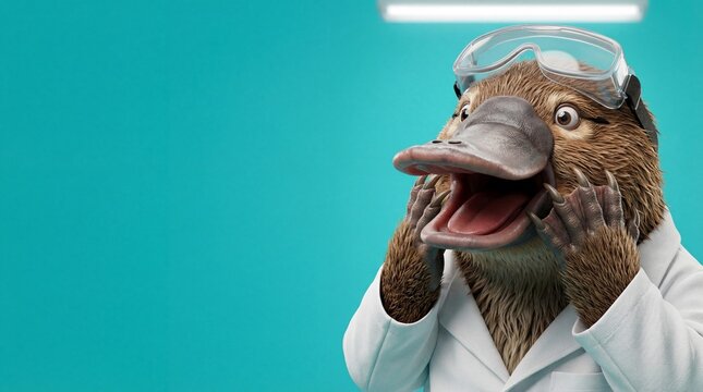 Surprised Platypus Scientist with Hands on Face 3D Illustration