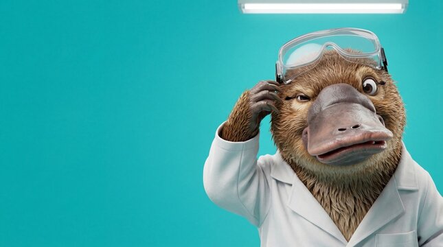 Funny Platypus Scientist Scratching Head in Thinking Pose 3D Illustration