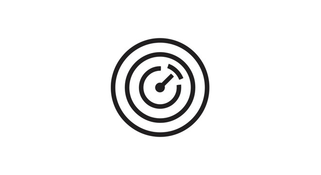 Black outline icon depicting a target or radar with concentric circles and a central dial indicating measurement or focus.