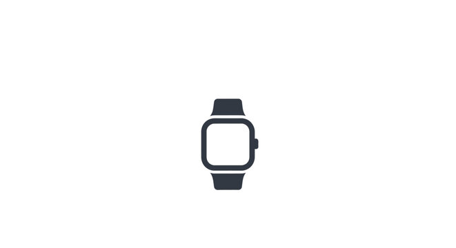 Minimalist icon of a smartwatch with a square face and a band, depicted in dark grey on a clean white background, representing modern wearable technology.
