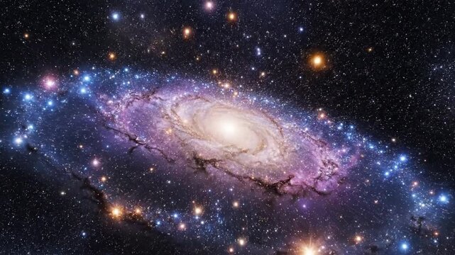 Cosmic spiral galaxy in deep space with bright central core and stars