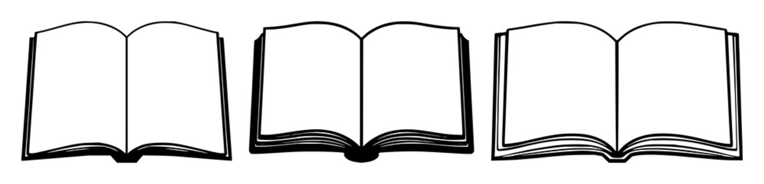 Open book icon set with solid black icon on white background featuring book, icon, education with vector graphics and simple line art