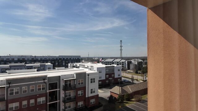 View of Ohio Neighborhood With USA Flag and Traffic on a Sunny Day