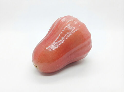 Fresh pink rose apple isolated on white background, ripe water apple or wax jambu fruit in studio light
