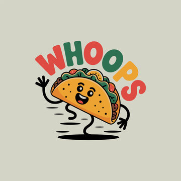 Happy taco character shouting whoops with motion with fast food