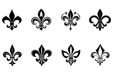 comprehensive set of fleur de lis heraldic symbols, vector collection showcasing historical french monarchy emblem variations © Niloy Pal