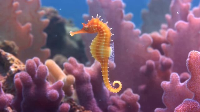 Seahorse Floats Gracefully. Closeup Of Sea Horse Among Coral Emphasizing Marine Conservation Importance