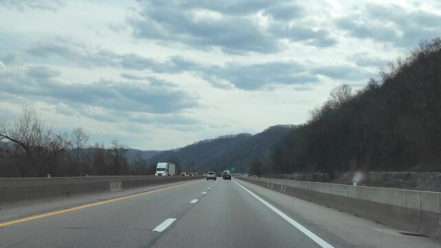 Driving on a West Virginia Freeway on a Cloudy Day