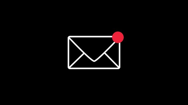 New Unread Mail Notification Alert Animation With Line Email Icon On black background
