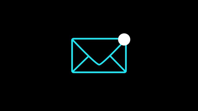 New Unread Mail Notification Alert Animation With Line Email Icon On black background